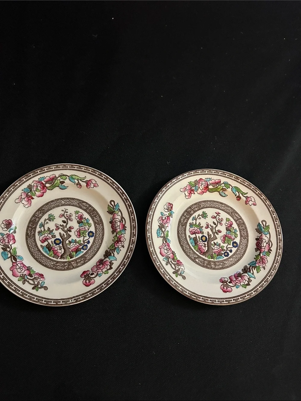 Porcelain Floral Dessert  2 small Plates - Pink & Green Accents ,